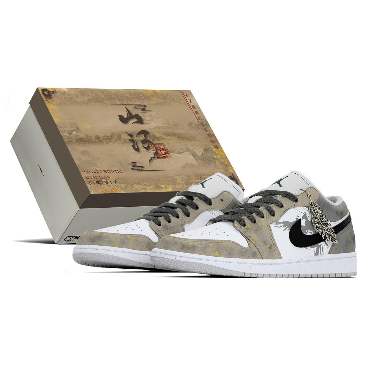 

Jordan Air Jordan 1 Box, Divine Bird Abrasion Resistant Low top Vintage Basketball Shoes Men s Gray Beige Gold FQ7687-300(TeamA-S-BOX) 42.5