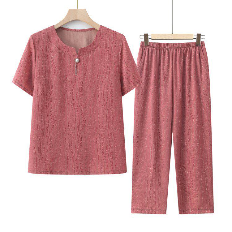 Stylish Summer Set: Short-Sleeve T-Shirt & Pants for Middle-Aged & Elderly Women