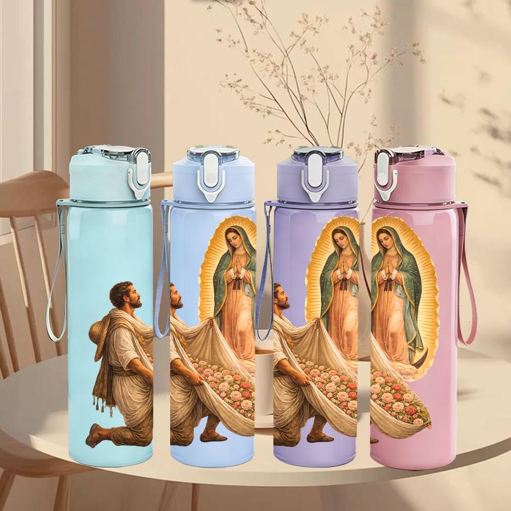 1PC Guadalupe Religious Figure Print 750ml Color Plastic Sports Water Bottle Leakproof Flip Straw Lid Suitable for Sports Office Home Use