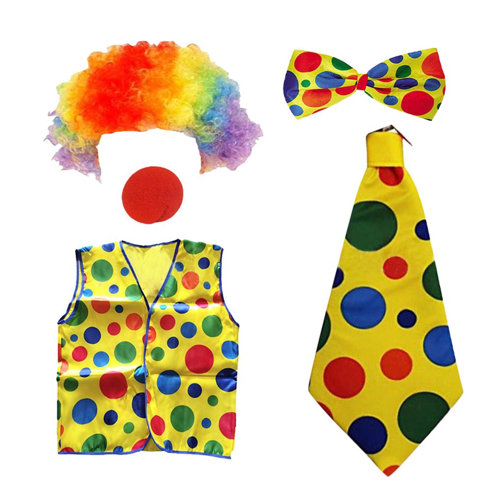 Clown Costume Set Red Clown Noses Shoes Vests Hats Wigs Bow Ties