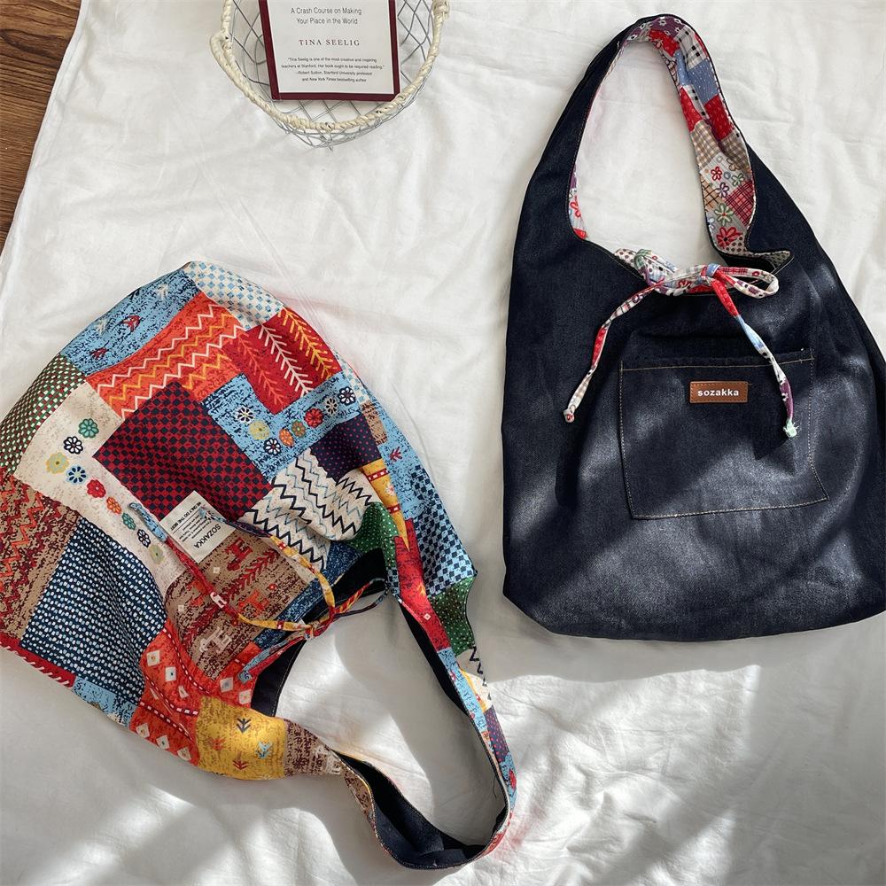 322 New Floral Canvas Bag, Front and Back Dual-purpose Shoulder Bag, Patterned Armpit Bag.