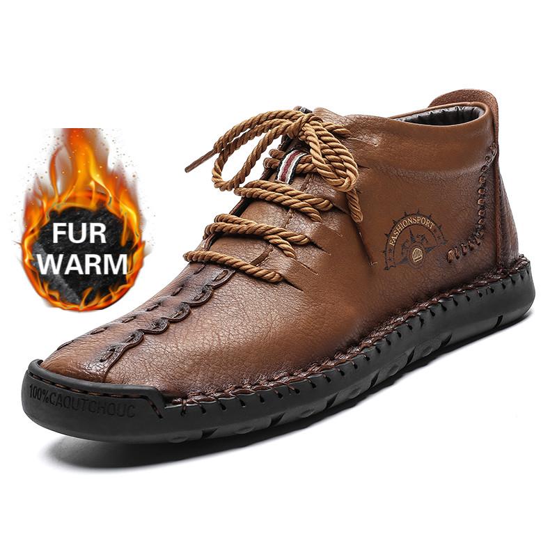 Podzim Zima Pánské Kožené Boty Plyšové Teplé Nepromokavé Sněhule Venkovní Motocyklové Boty Pánské Kotníkové Boty