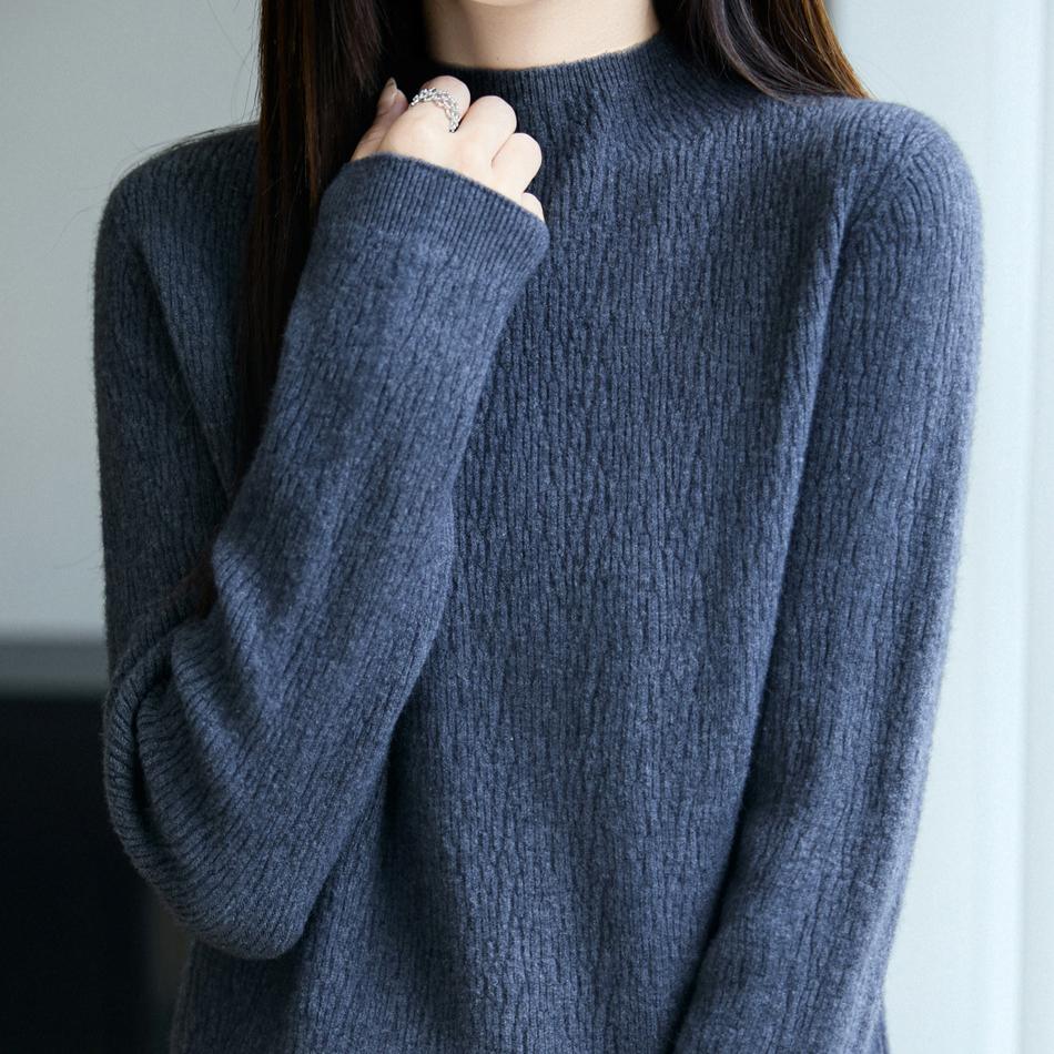 Half Turtleneck Knitted Sweater for Women In Autumn and Winter Solid Color Paired with Long-sleeved Pullover Top