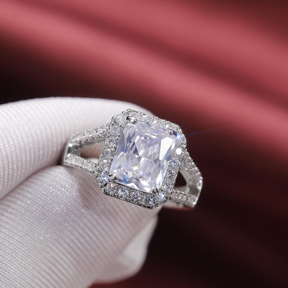 New High-quality Silver Plated Women Wedding Engagement Rings with Brilliant Cubic Zirconia Crystal Bridal Eternity Jewelry