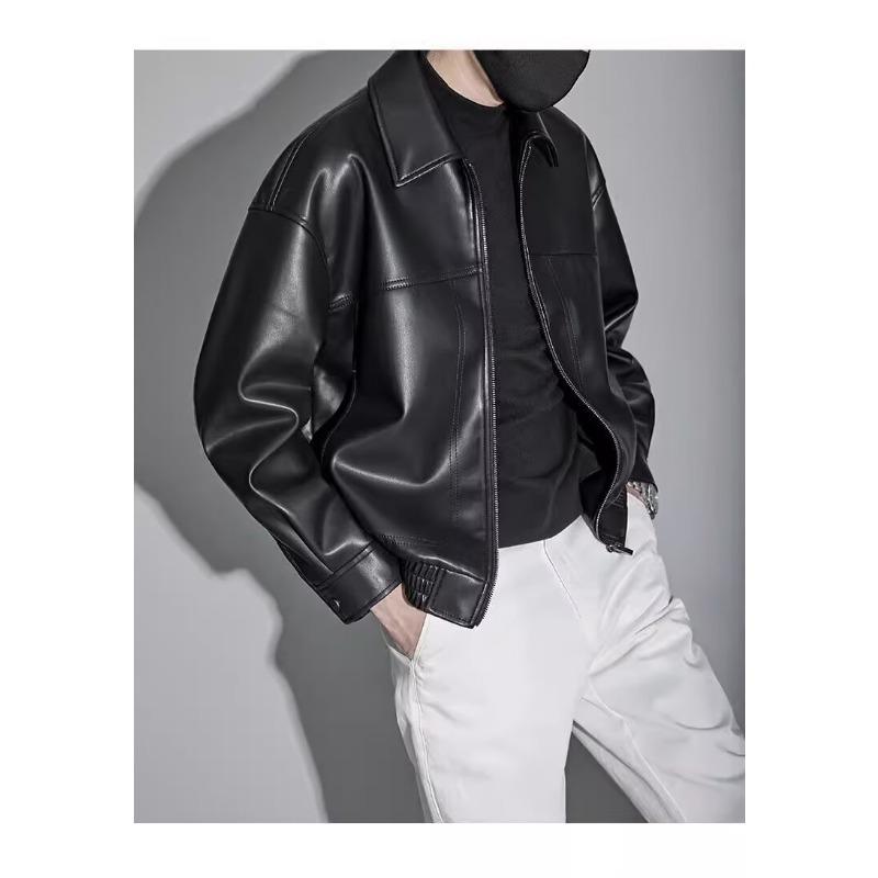 Men S Casual Loose Pu Leather Jacket Turn Down Collar