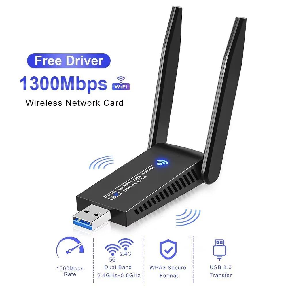 2 Antenna Design 1300Mbps WiFi Dongle Dual Band Wireless Network Card WiFi USB Adapter  Office Use