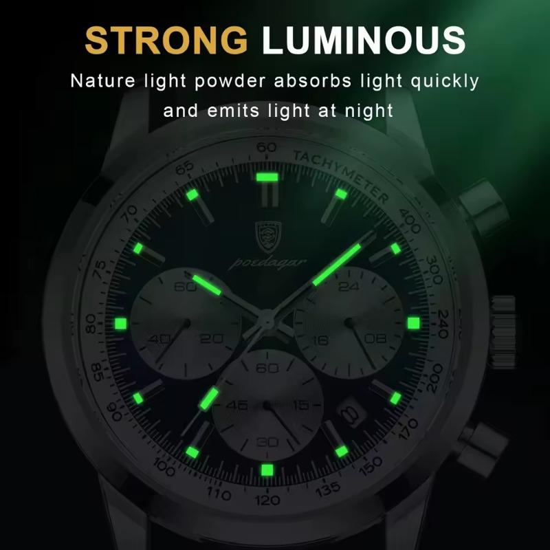 POEDAGAR Luxus Herrenuhr Hohe Qualität Wasserdicht Chronograph Leuchtende Armbanduhr Leder Quarz Uhren Lässige Uhr