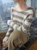 2025 Autumn/Winter Women's Mink Cashmere Color Block Round Neck Sweater – Hollow Out, Warm, Loose Fit