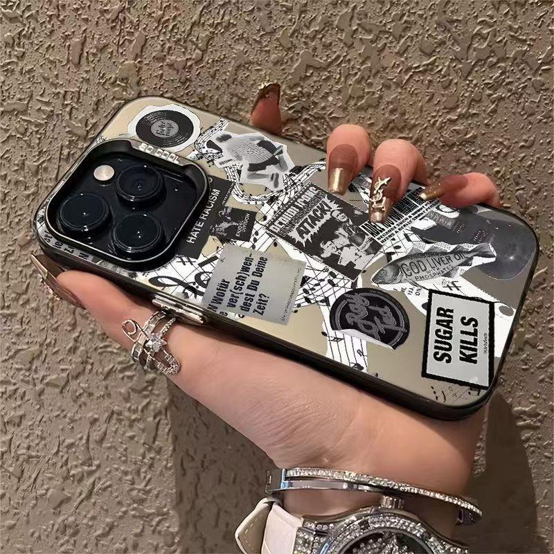 Vintage Rock Music Collage Pattern Design Protective Cover for iPhone 17 16 15 14 13 12 11 16E Series Pro Max Plus