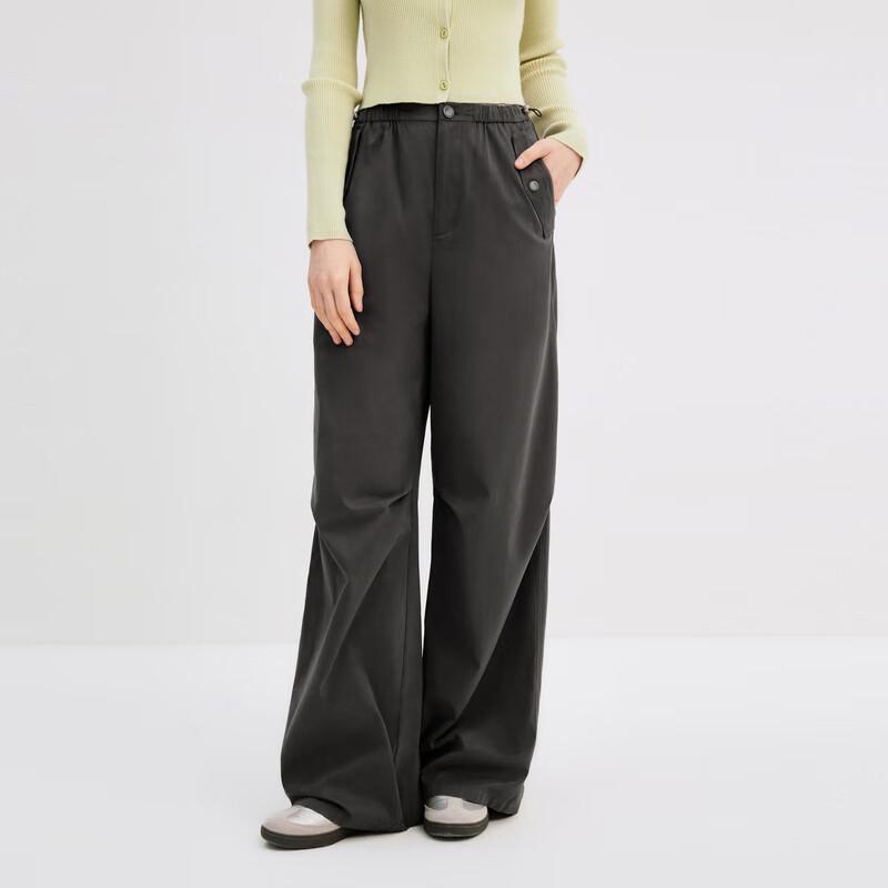 

LEDING Women s Dark Gray Parachute Wide-Leg Cargo Pants M