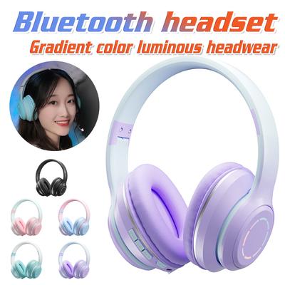 Foldable Wireless Bluetooth Headphone with Mic LED Light Big Headsets Game Helmet Stereo Music Earphone for Cell Phone Laptop