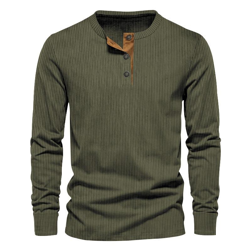 Men Solid Color Slim Fit Casual Corduroy Long Sleeve T Shirt