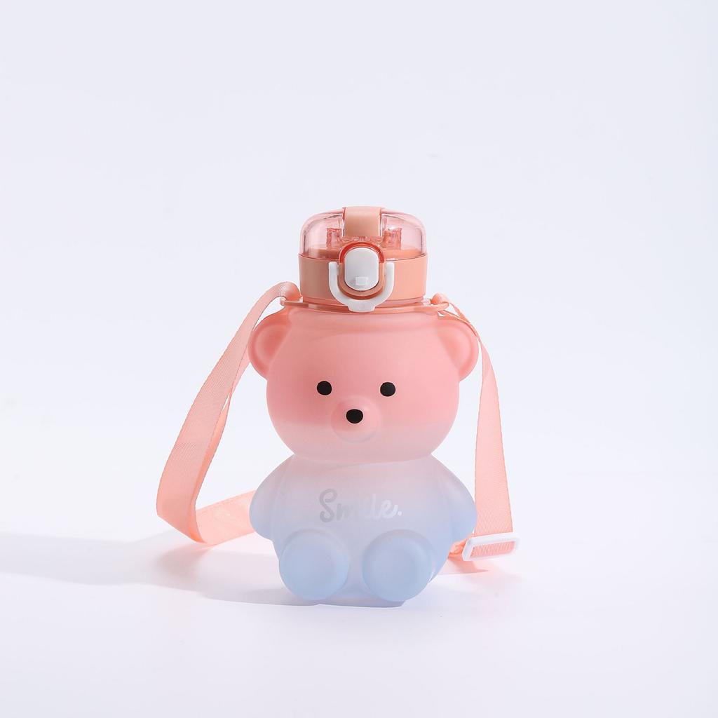 Cute Bear Kettle Straw Water Cup Summer Plastic Straw Drinking Cup Kids Water Bottle Large Capacity Water Bottle