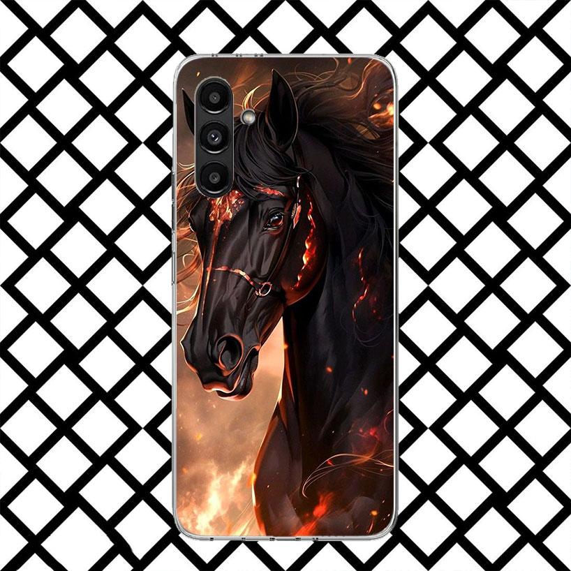 Animal Black Horse Phone Case for Samsung Galaxy A17 A37 A57 A16 A26 A36 A56 A15 A25 A35 A55 A14 A24 A34 A54 A13 A23 A33 A53 Gal