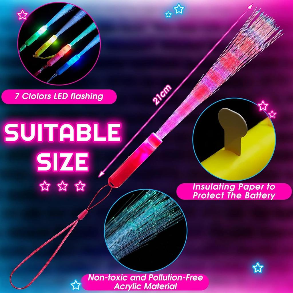 Lewtemi 60 Pack Fiber Optic Wand Glow Wand LED Light Up Wand Bulk with 3 Flashing Models Flashing Sticks with Included Batteries for Birthday Party