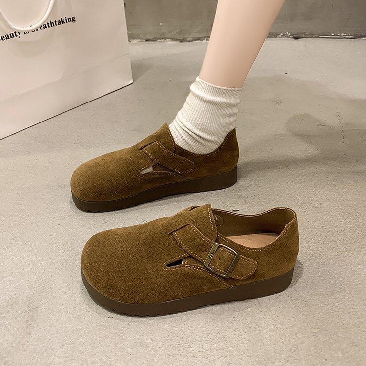 Cowhide Version 2025 New Autumn Flat-bottomed Boken Shoes Women's All-inclusive One-pedal Doudou Shoes Single Shoes Soft-soled Shoes Summer