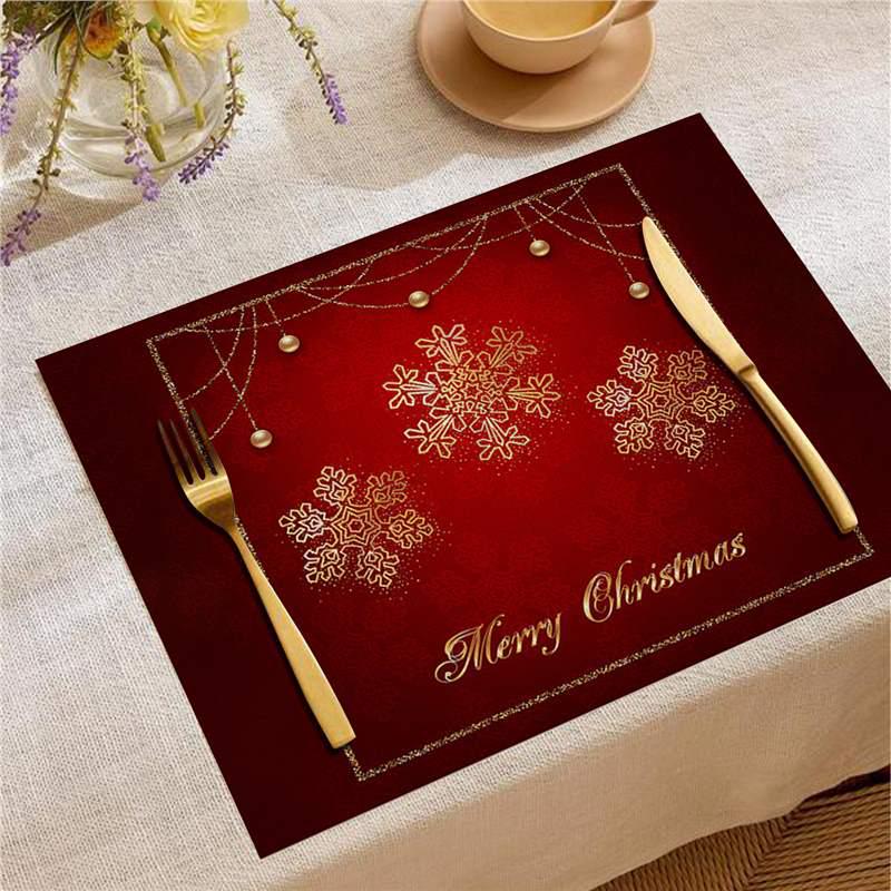 Christmas Digital Print Heat-Resistant Linen Placemat: European and American Birthday Party Table Decor