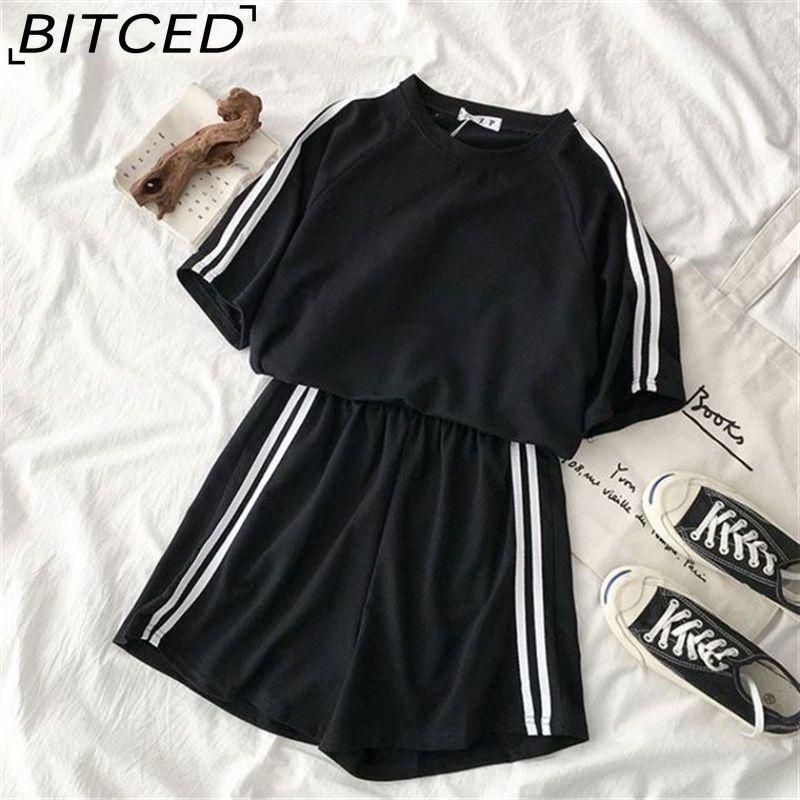 

BITCED Спортивный комплект с коротким рукавом и шортами для девочек, учениц средней школы, на лето, свободный, для бега, повседневный, женский, из двух предметов M
