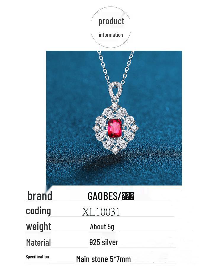 Korean Style Silver Necklace with Blue Red Emerald Water Drop Pendant