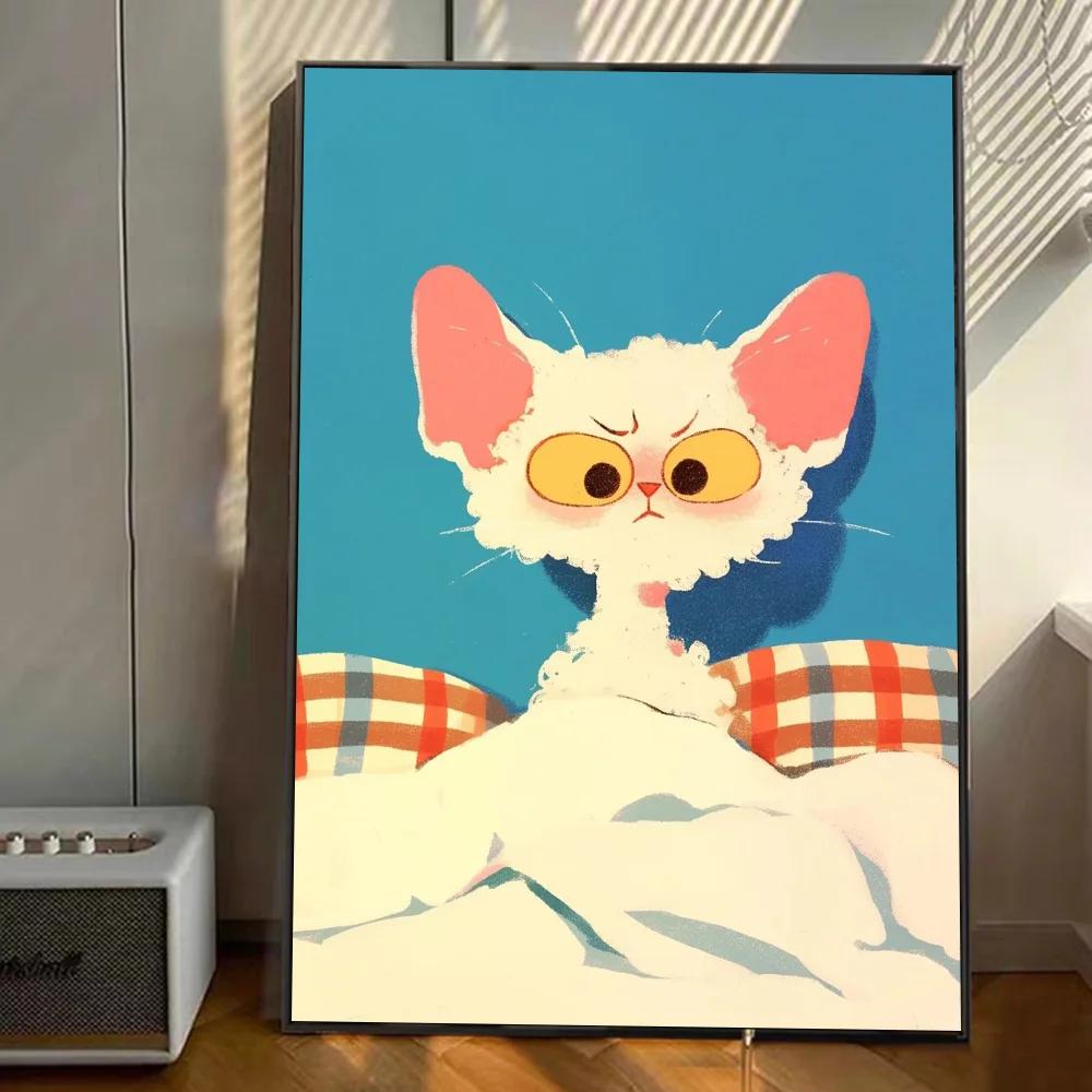 Vintage Wall Art, Funny Animals Kawaii Cats,.High Definition Canvas Printed Poster, Home Living Room Bedroom Decorative Items