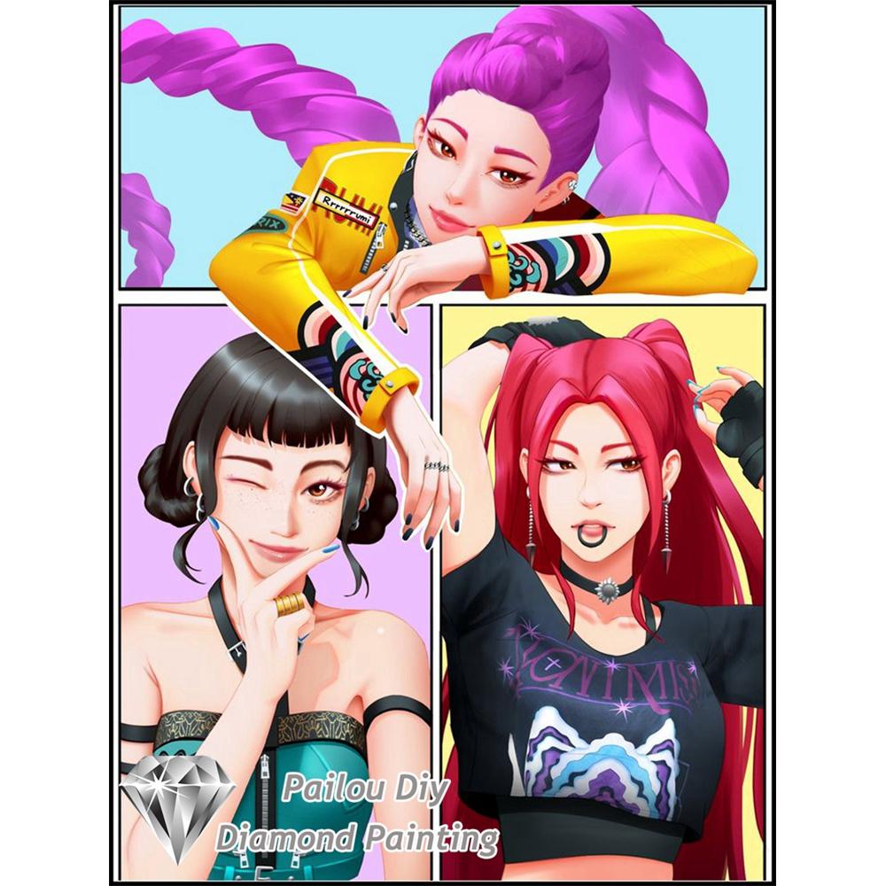 Kpop Dämonenjäger Sajaboys Film 5D Diamant Malerei Sets Cartoon Mädchen Rumi Mira Zoey Kunst Kreuzstich Mosaik Raumdeko