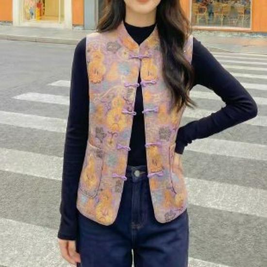Elegant Spring Top for Middle-Aged Women - 2026 Chinese Style Jacket Vest 4XL