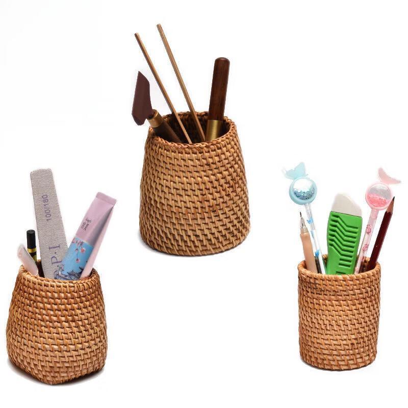 Rattan Desktop Organizer & Pen/Brush Holder