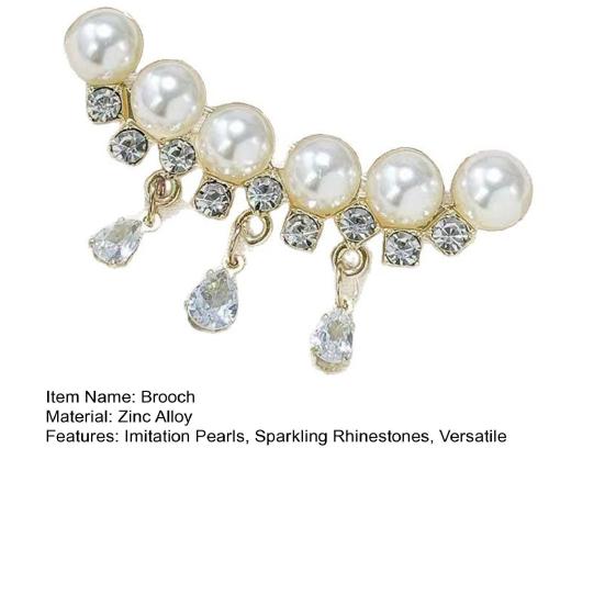 Women Brooch Sparkling Rhinestones Imitation Pearls Decor Suit Lapel Pin Sweaters Collars Hats Bags Coats Scarves Badge