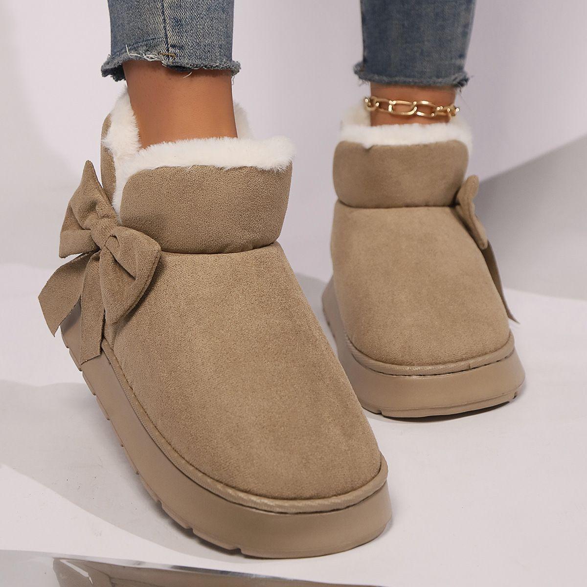 

Уютные зимние сноубутсы с плюшевой подкладкой для мужчин и женщин - Элегантный бант, Мягкая подошва, Модные тапочки для дома/улицы 40-41 хаки