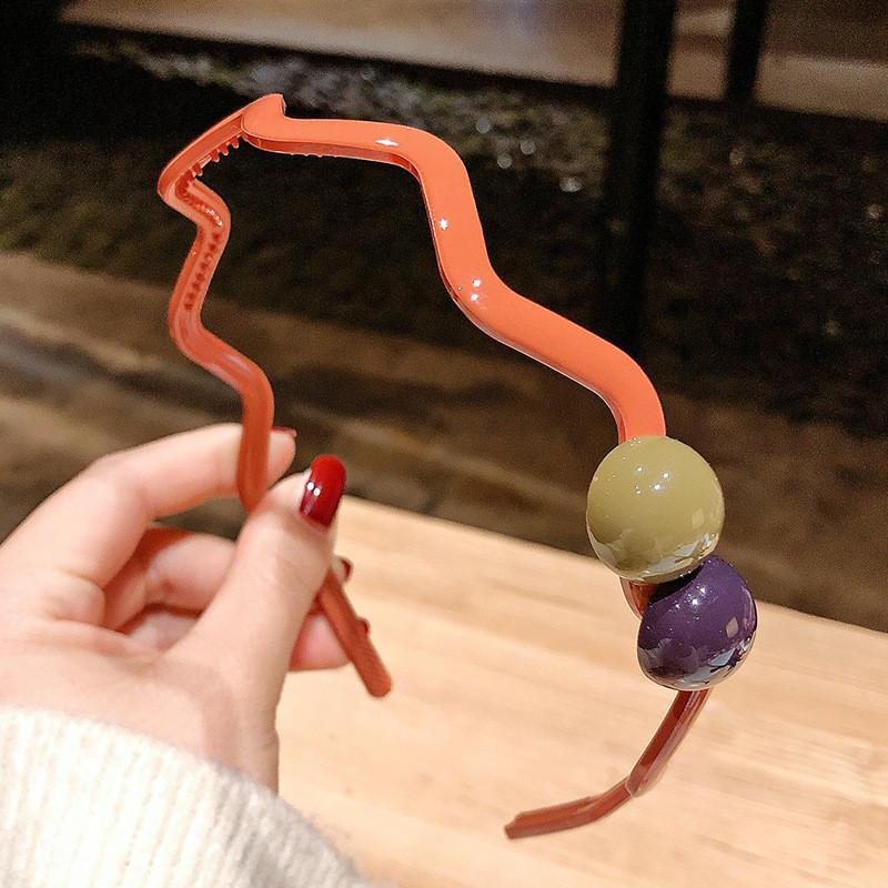 Акриловый ободок в корейском стиле для девочек, шикарный, свежий, разноцветный, ободок с шариками Orange