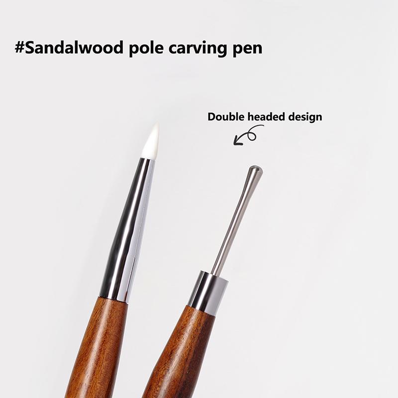 Wood Double Headed Nail Art Silicone Brush Carving Flower Painting Pen Diy Manicure Tools Stainless Steel Glue Mixed Pen