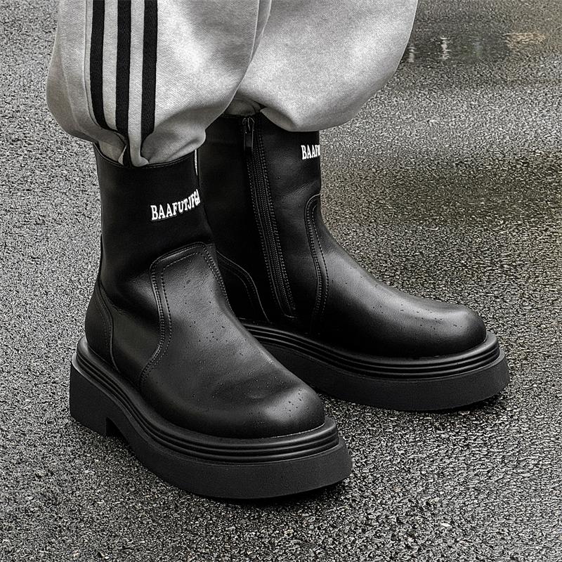 Autumn and Winter Black Men's Boots Classic Styles by Designers Work and Party Outdoor Street -46 Leather Shoes