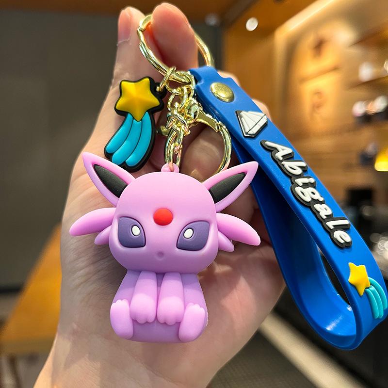 6cm Pokemon Anime Figure Eevee Pikachu Vaporeon Umbreon Glaceon PVC Figure Keychain Bag Keyring Children's Toys Birthday