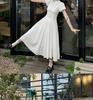 Women's White Puff Sleeve A-Line Dress - Slim Waist, Wide Hem, Chic First Love Style