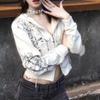 VAYLA Autumn Y2k Aesthetic Cropped Hoodies Women Casual Printing Double Zippers Harajuku Punk Sweatshirt Gothic Fairy Grunge Jackets
