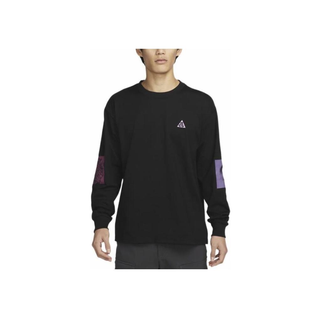 Nike ACG Graphic Print Crewneck Long Sleeve T-Shirt Men Tops Black DX9453-010