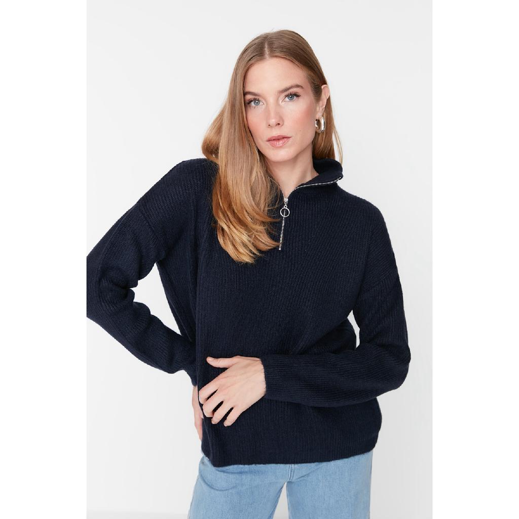 Anthracite Soft Textured Zippered Knitwear Sweater Twoaw20xs0009