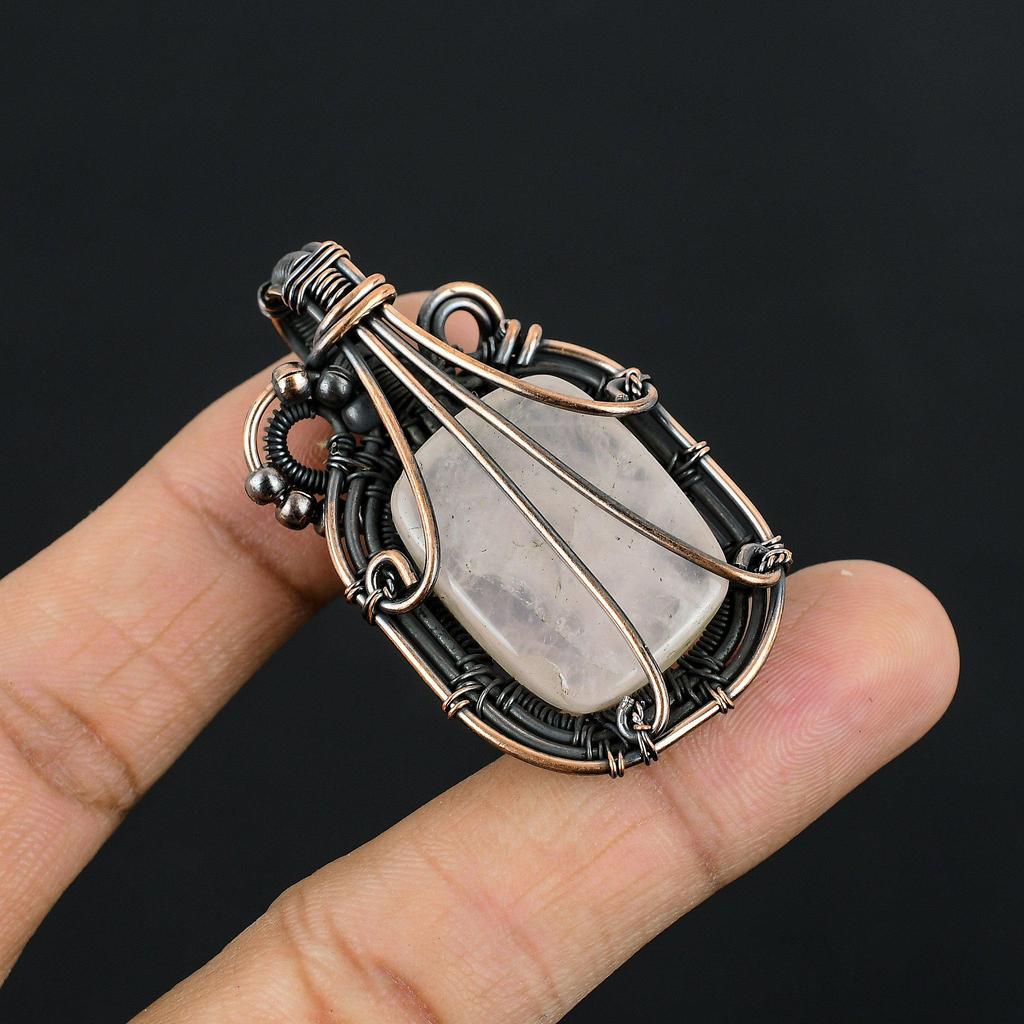 Rose Quartz Jewelry, 999 Copper Wire Wrapped Pendant Handmade Gemstone Jewelry, Gifts For Wife Brand New Pendant