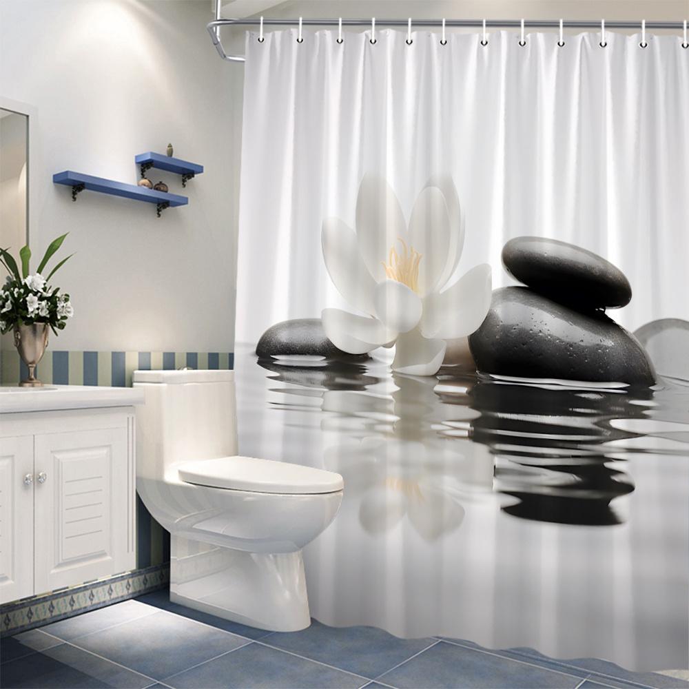 Simple and elegant white shower curtain, stone flower pattern balanced, waterproof, suitable for home use bathroom curtain