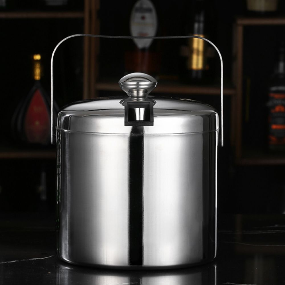 304 Stainless Steel Bar Insulated Ice Bucket 3.0/1.3 L with Ice Tong and Filter Mesh Bar Drink Cooler Double-Wall