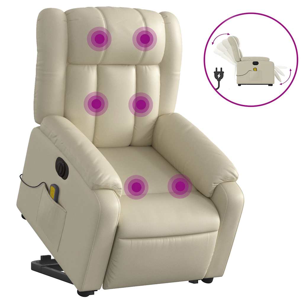 Electric Massage Recliner with Rising Function Cream Faux Leather