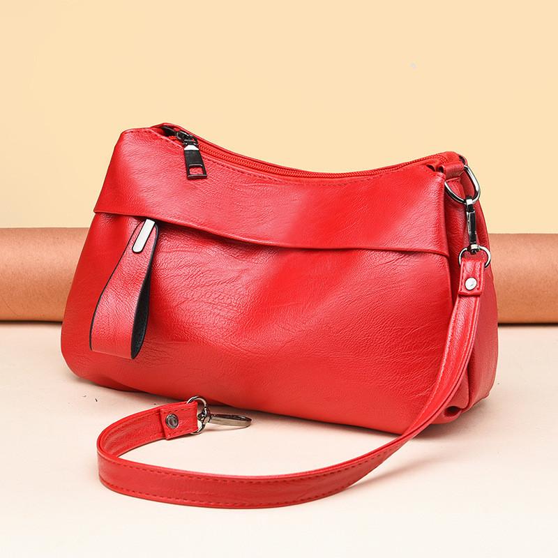 

2023 New Fashion Soft Leather Shoulder Bag For Women Mom Large Capacity Multilayer Solid Color червоний