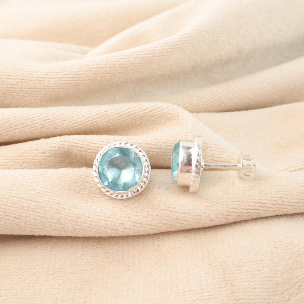 Sky Blue Topaz Gemstone 925 Sterling Silver Jewelry Handmade Studs Earrings0.53" EE-147-20