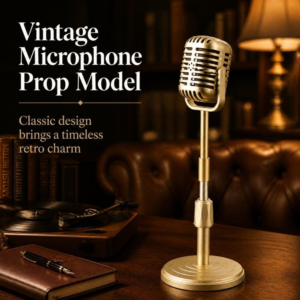 Support Rod Microphone Prop Model Sturdy Base Mic Stand Set Classic Fake Mic Prop  Photo Studio