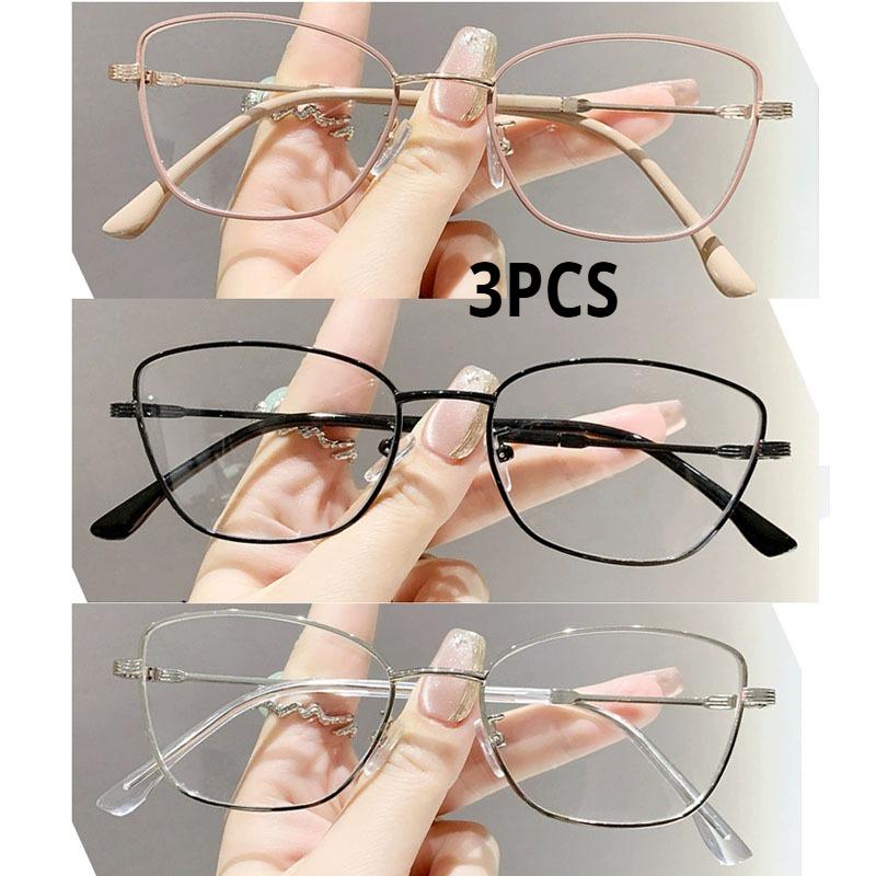 3Pcs Metal Frame Cat Eye Photochromic Myopia Glasses Ultra Light Unisex Near Sight Glasses  Eye Protection Eyewear