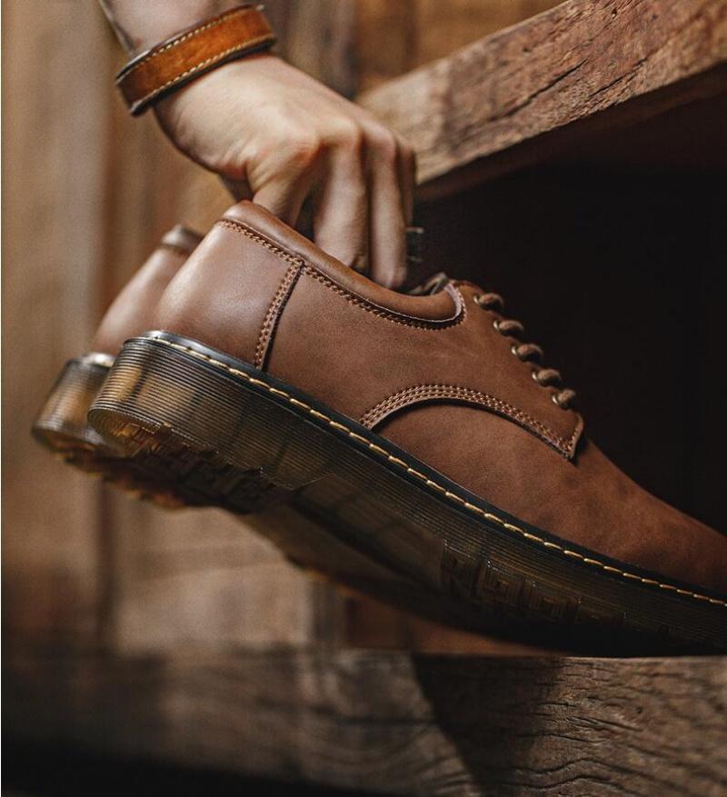 Fashion Men's British Genuine Leather Shoes Spring Autumn Outdoor Casual Work Ankle Boots Designer Luxury Low Top Safety Shoes