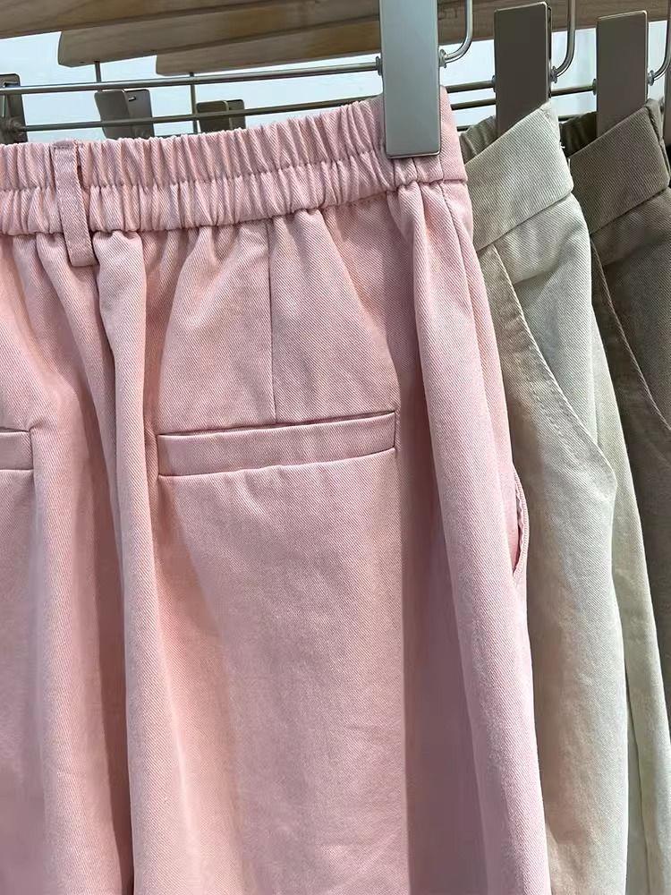 Women's Pink High-Waist Wide-Leg Carrot Pants - Loose Fit, Petite Nine-Point, Spring/Autumn 2026.