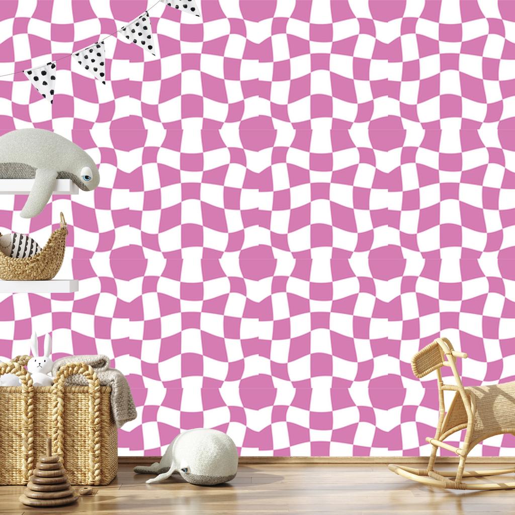 Wallpaper Casual Checkerboard White and Purple 50x1000