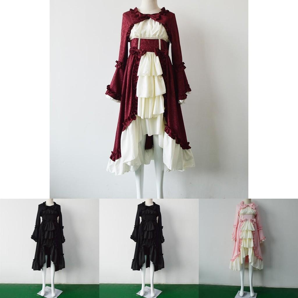 Elegant Medieval Retro Gothiced Court Dress With Square Neck And Bowknot For Women