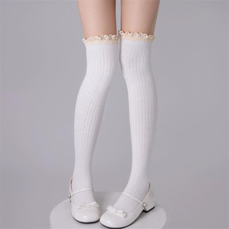 Sweet Lolitas Frilly Thigh Highs Winter Women's Extra Long Boot Socks with Lace Trim Over the Knee Thigh High Stockings